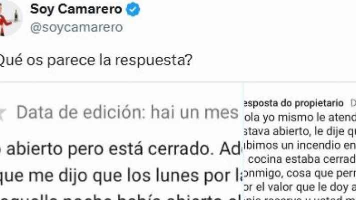 Acusa al dueño de un restaurante de ser un “mentiroso” y la contestación del empresario deja a todos sorprendidos