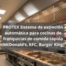 Sistema de extinción automática para cocinas de franquicias de comida rápida. Protección avanzada para cocinas profesionales de alto rendimiento.